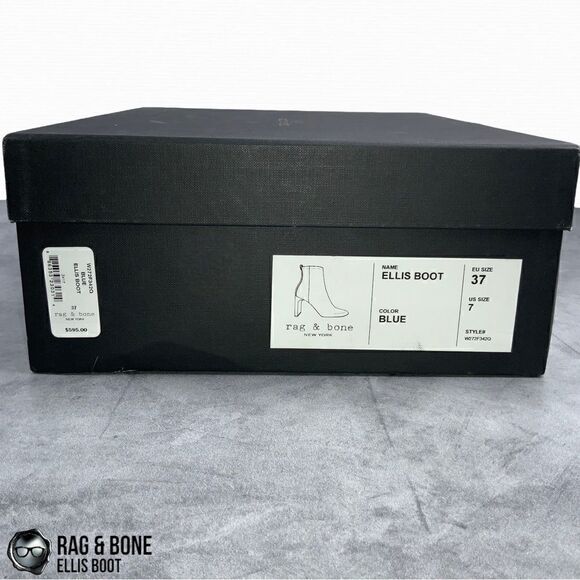 RAG & BONE ELLIS HEELED ANKLE BOOT IN ULTRA BLUE LEATHER WOMEN’S SIZE 7 EU 37 - Picture 14 of 15